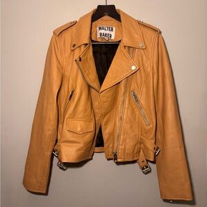 Walter Baker Genuine Lamb Leather Moto Jacket – Camel Tan Biker Coat